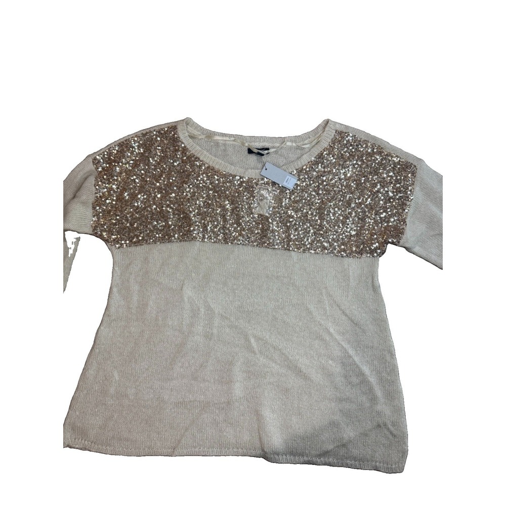 NWT Apt. 9 XL Ivory Sequin Sweater Champagne Gold Yoke Pullover Kohl's